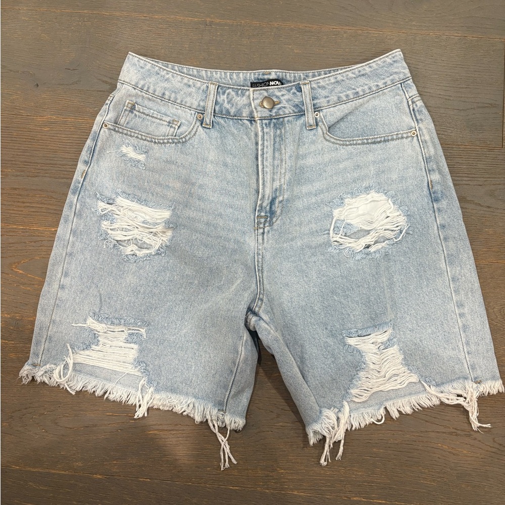 Fashion Nova Blue Distressed Jean Shorts